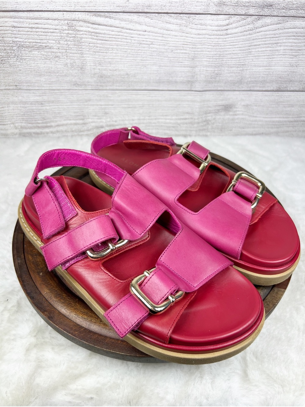 ALOHAS Harper Leather Slingback Buckled Sandal In Red Magenta Size 42 US 11